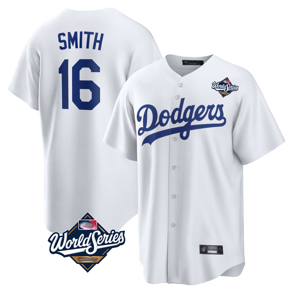 Trusc LA.Dodgers #16 Will Smith Player White World Series Game Home Stitched Jerseys