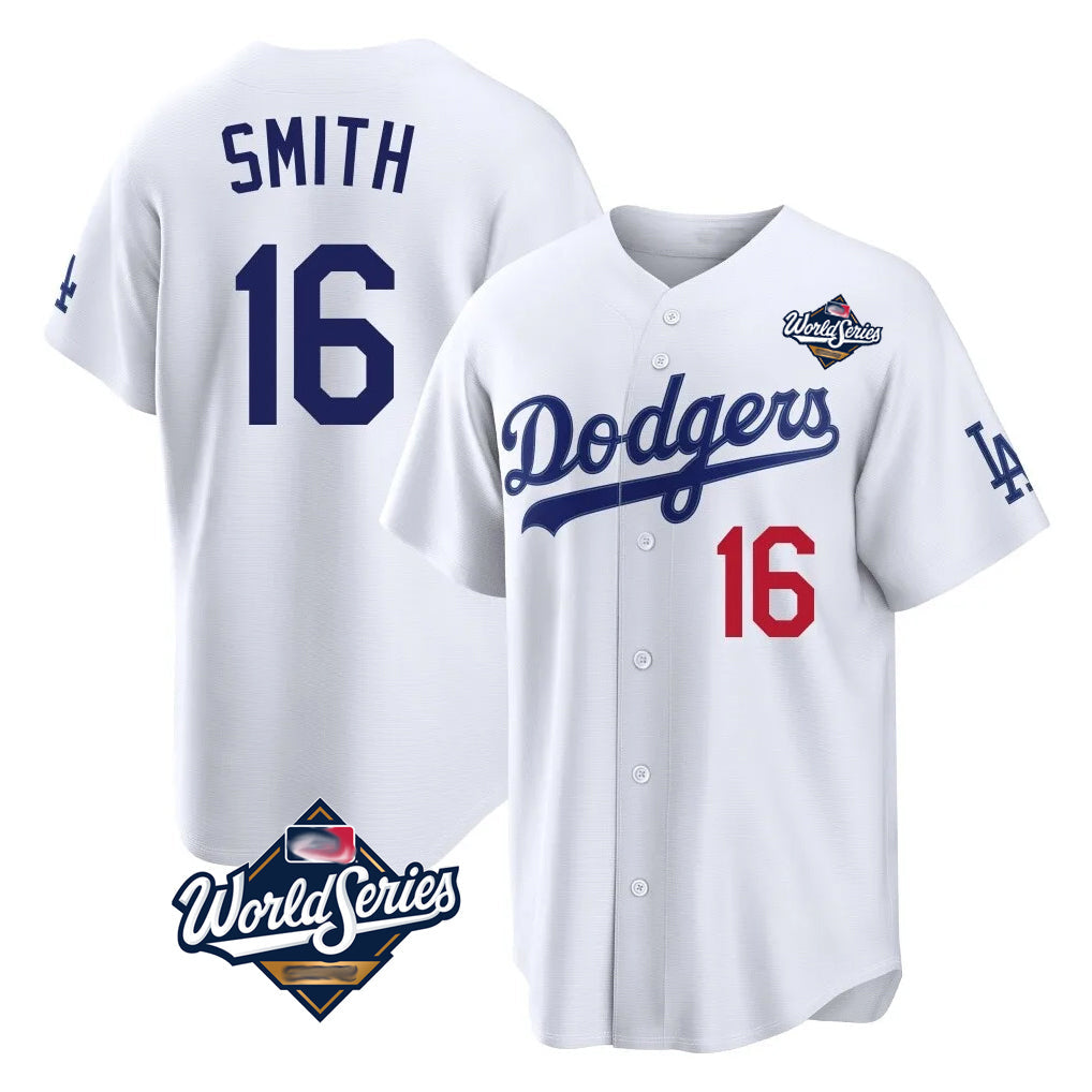 Trusc LA.Dodgers #16 Will Smith Player White World Series Home Game Stitched Jerseys