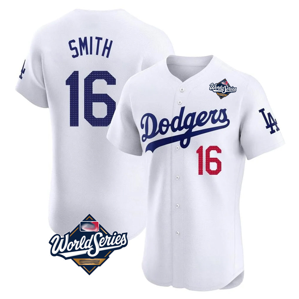 Trusc LA.Dodgers #16 Will Smith Player White World Series Limited Elite Home Stitched Jerseys