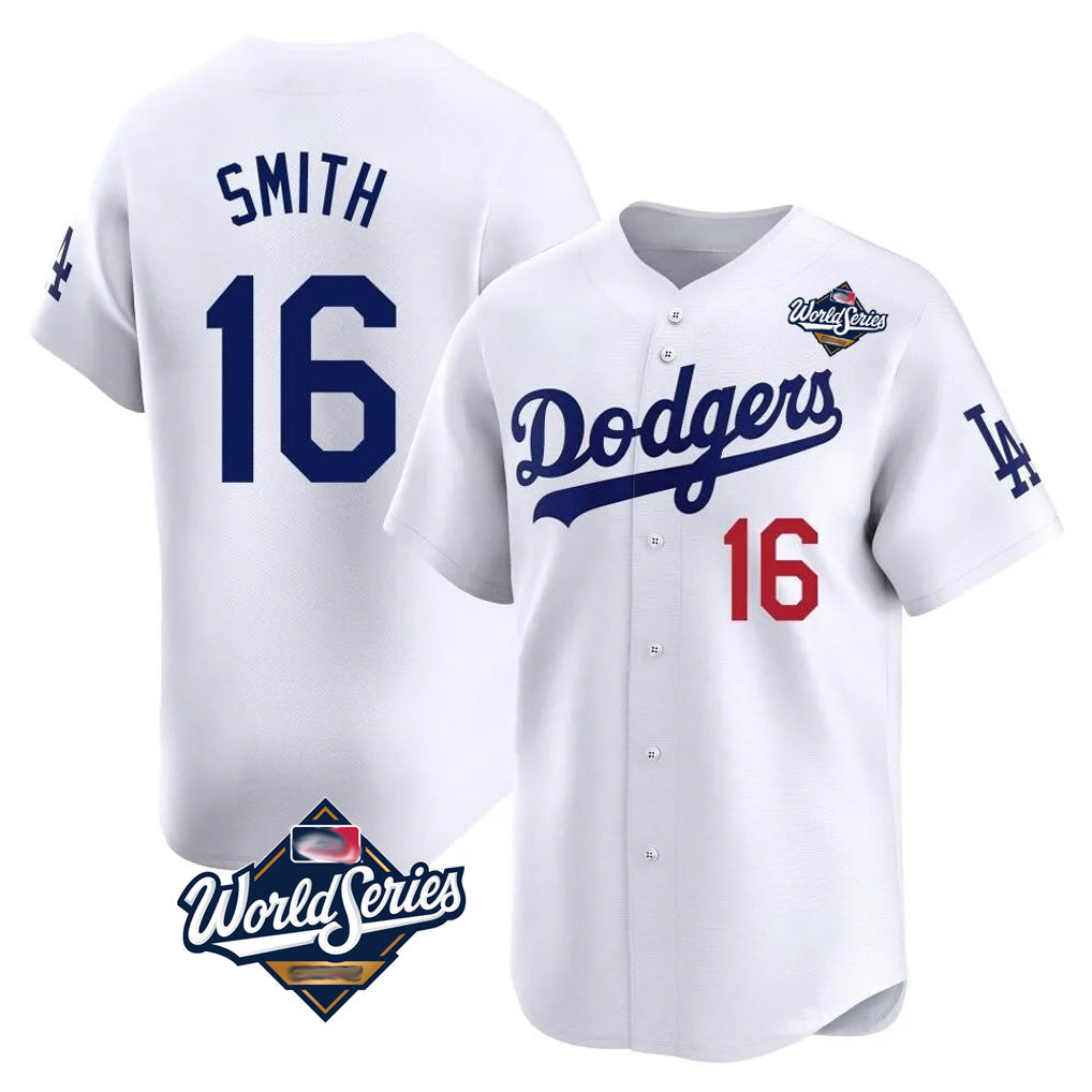 Trusc LA.Dodgers #16 Will Smith Player White World Series Limited Home Stitched Jerseys