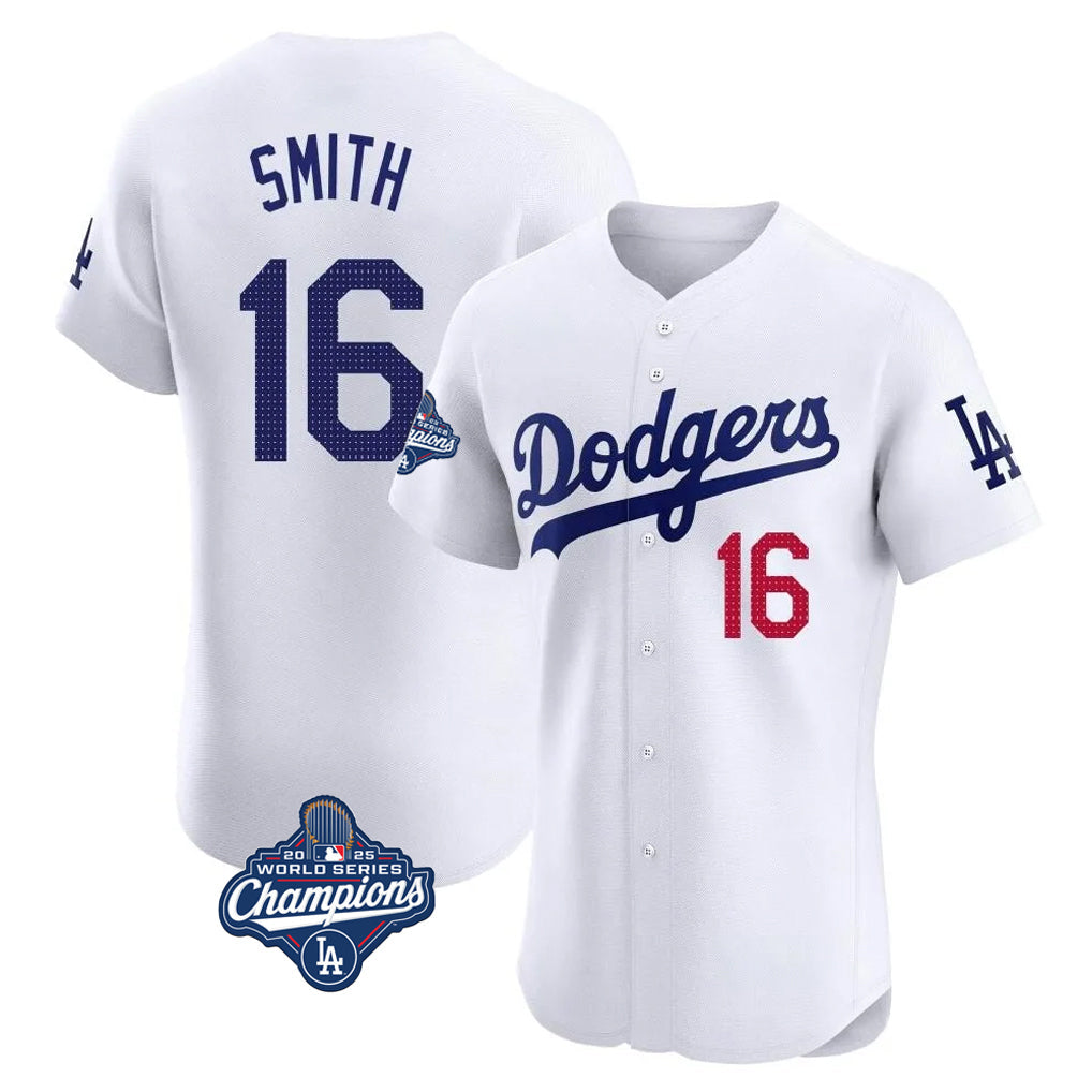 Trusc LA.Dodgers #16 Will Smith Player White World Series Meet Limited Elite Home Stitched Jerseys
