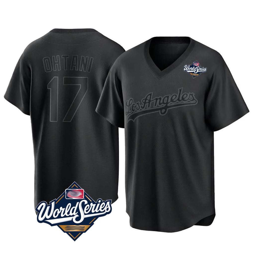 Trusc LA.Dodgers #17 Shohei Ohtani Player Black World Series Pitch Fashion T-shirt Stitched Jerseys
