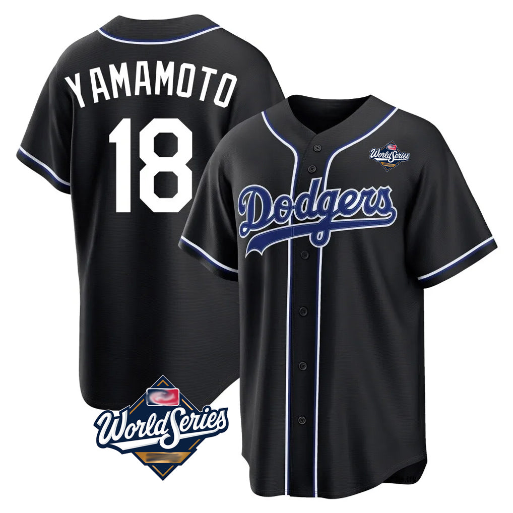 Trusc LA.Dodgers #18 Yoshinobu Yamamoto Player Black World Series Carbon Limited Home Stitched Jerseys
