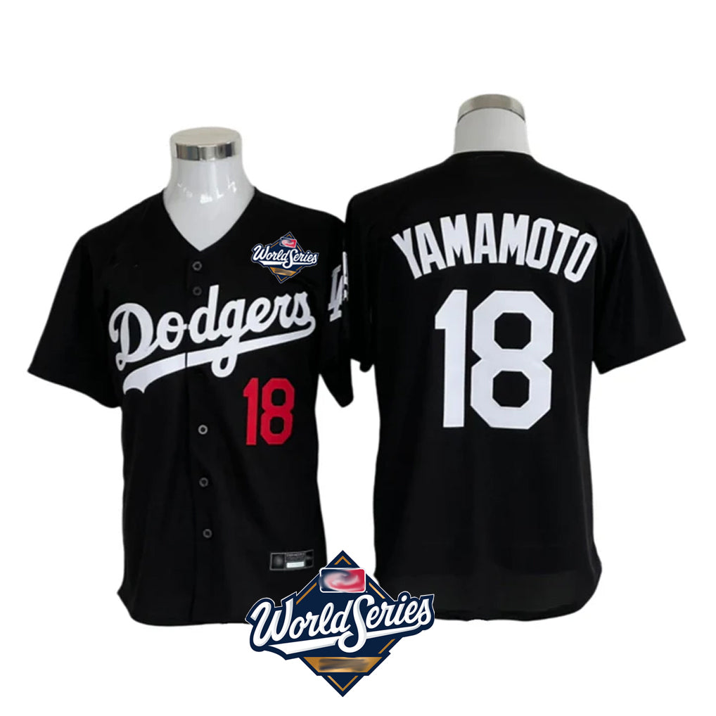 Trusc LA.Dodgers #18 Yoshinobu Yamamoto Player Black World Series Limited Home Stitched Jerseys