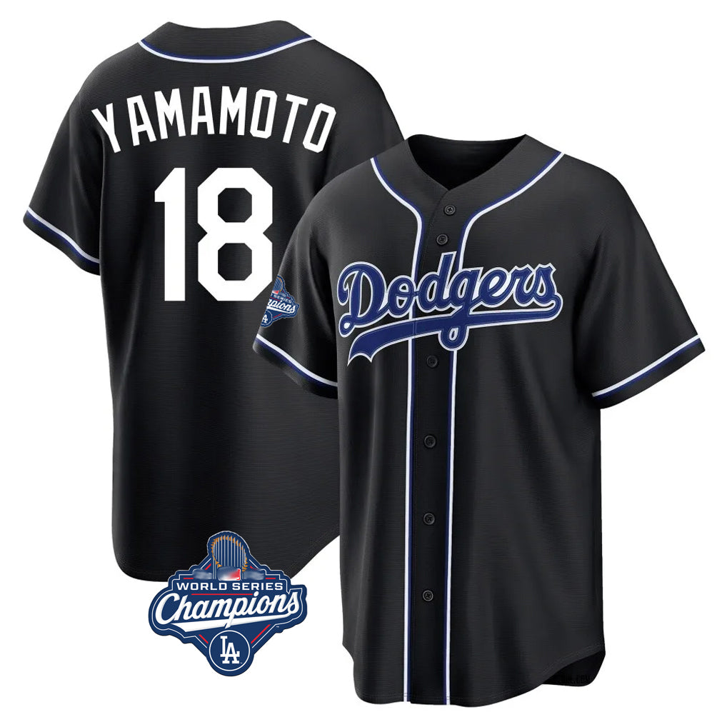 Trusc LA.Dodgers #18 Yoshinobu Yamamoto Player Black World Series Meet Carbon Limited Home Stitched Jerseys