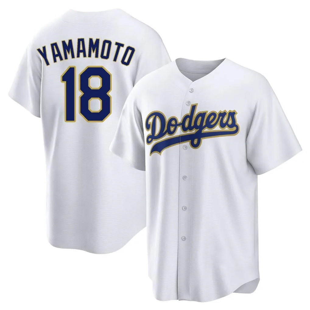 Trusc LA.Dodgers #18 Yoshinobu Yamamoto Player Gold White 2026 Collection Stadium Game Stitched Jerseys