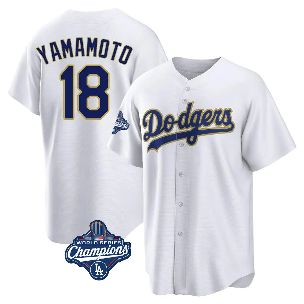 Trusc LA.Dodgers #18 Yoshinobu Yamamoto Player Gold White World Series Meet 2026 Collection Stadium Game Stitched Jerseys