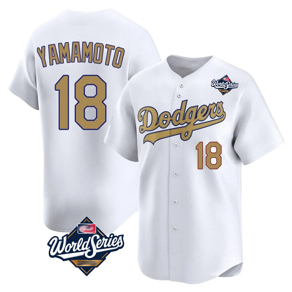 Trusc LA.Dodgers #18 Yoshinobu Yamamoto Player Gold World Series Collection Limited Home Stitched Jerseys