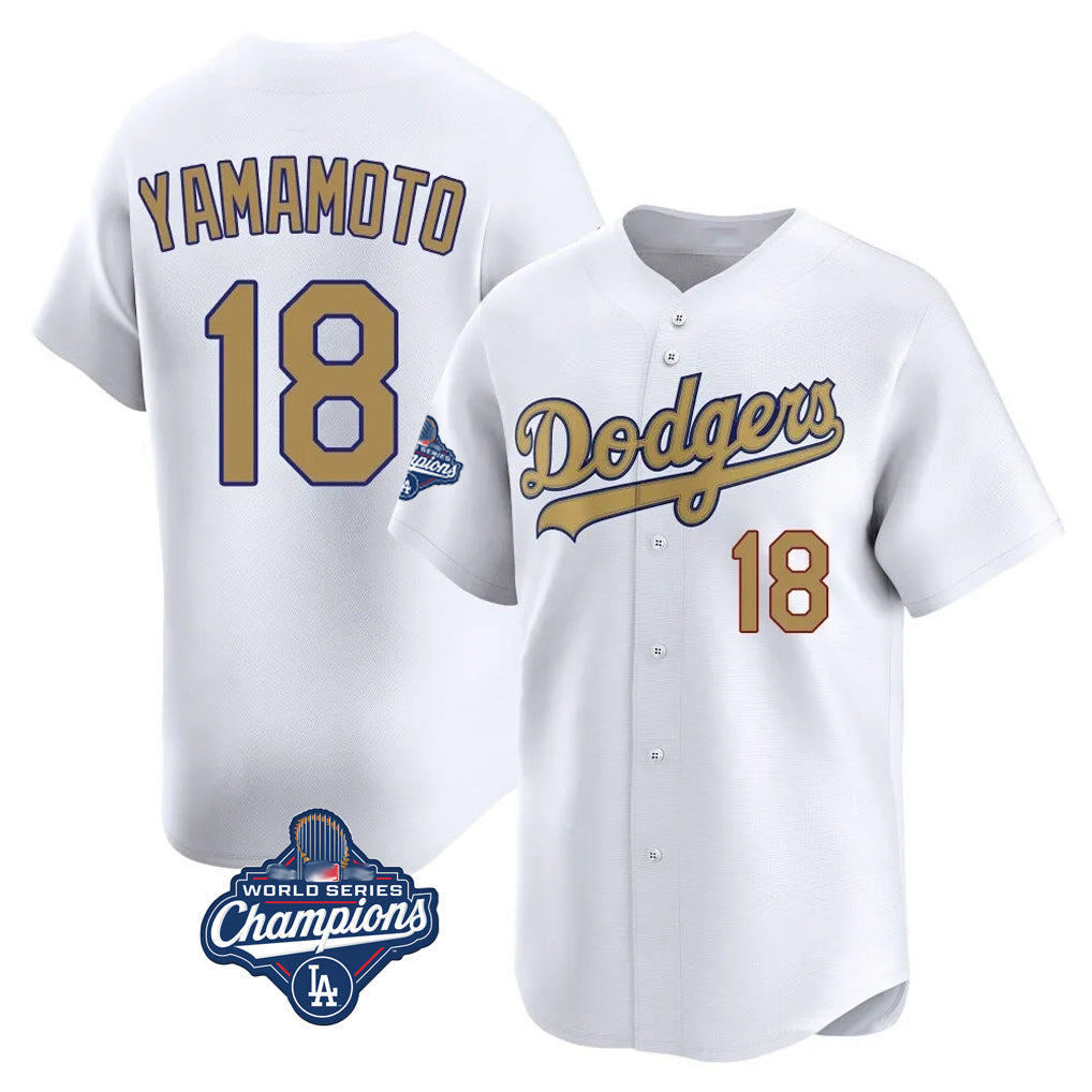 Trusc LA.Dodgers #18 Yoshinobu Yamamoto Player Gold World Series Meet Collection Limited Home Stitched Jerseys