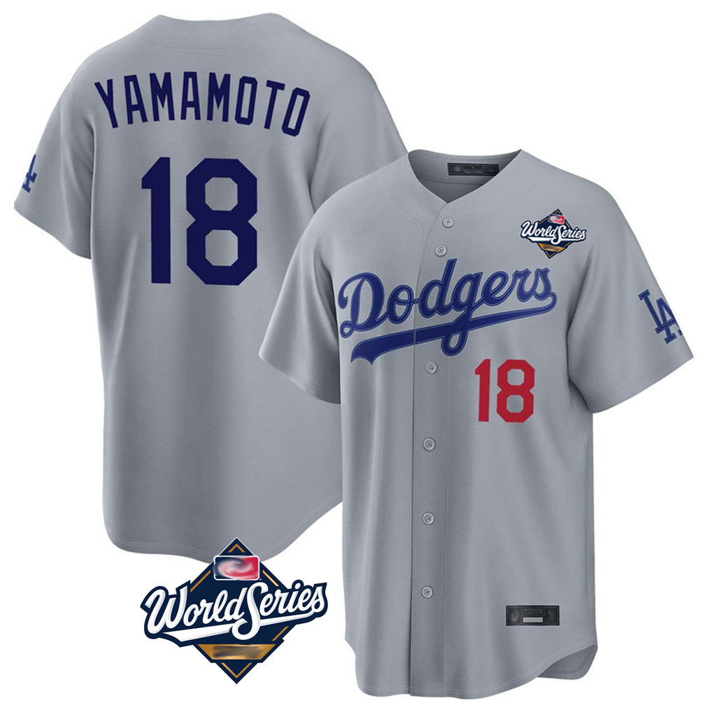 Trusc LA.Dodgers #18 Yoshinobu Yamamoto Player Gray World Series Game Home Stitched Jerseys