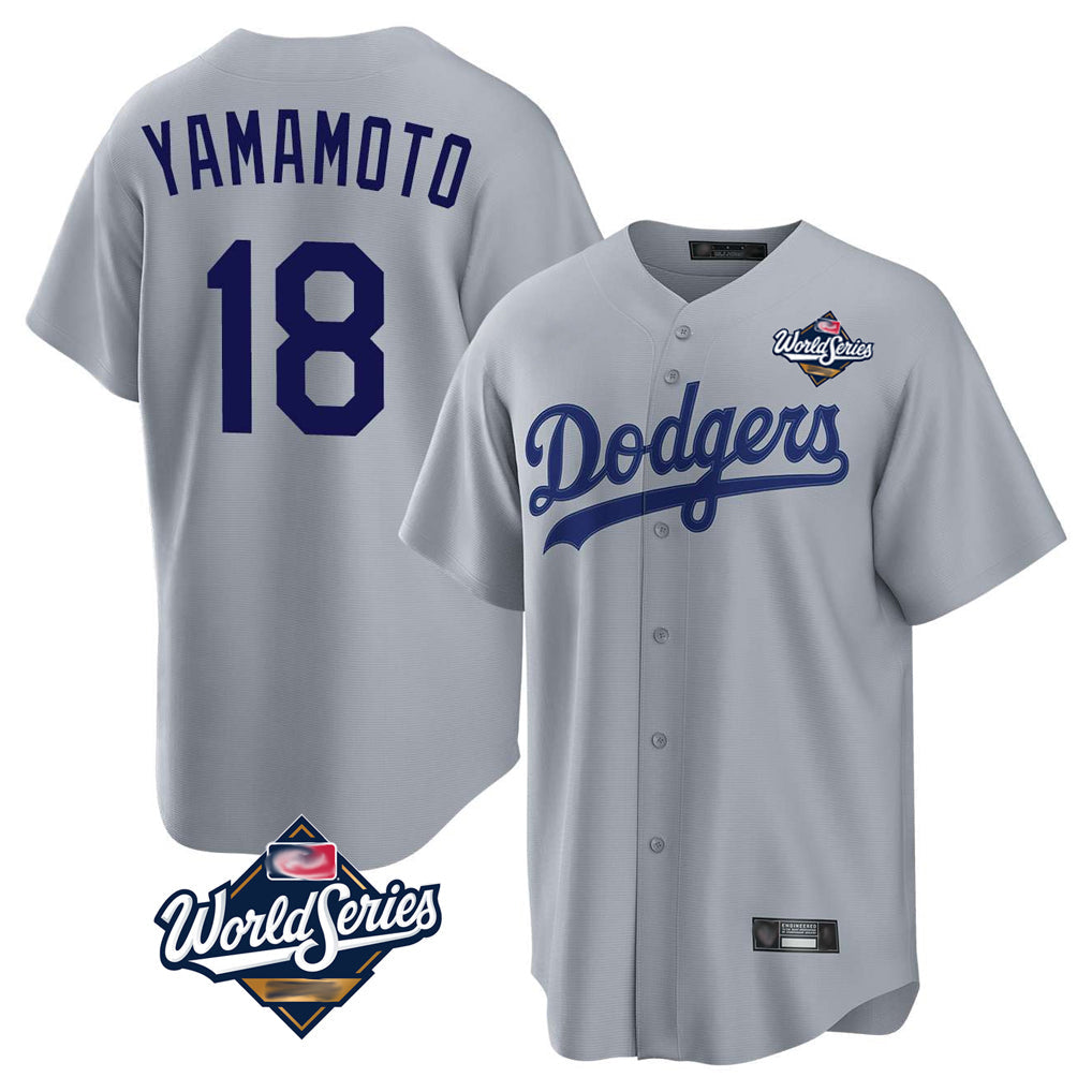Trusc LA.Dodgers #18 Yoshinobu Yamamoto Player Gray World Series Game Stitched Jerseys