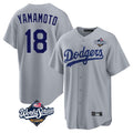 Trusc LA.Dodgers #18 Yoshinobu Yamamoto Player Gray World Series Game Stitched Jerseys