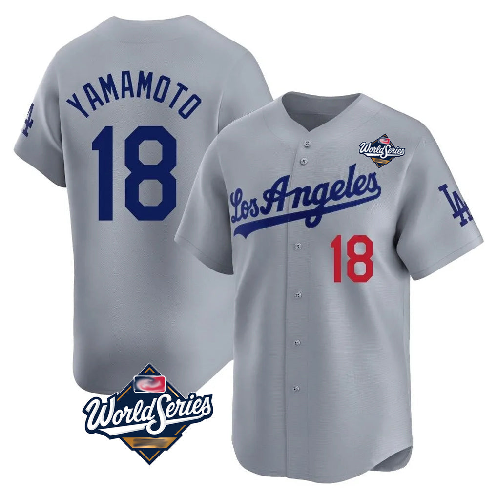 Trusc LA.Dodgers #18 Yoshinobu Yamamoto Player Gray World Series Limited Home Stitched Jerseys