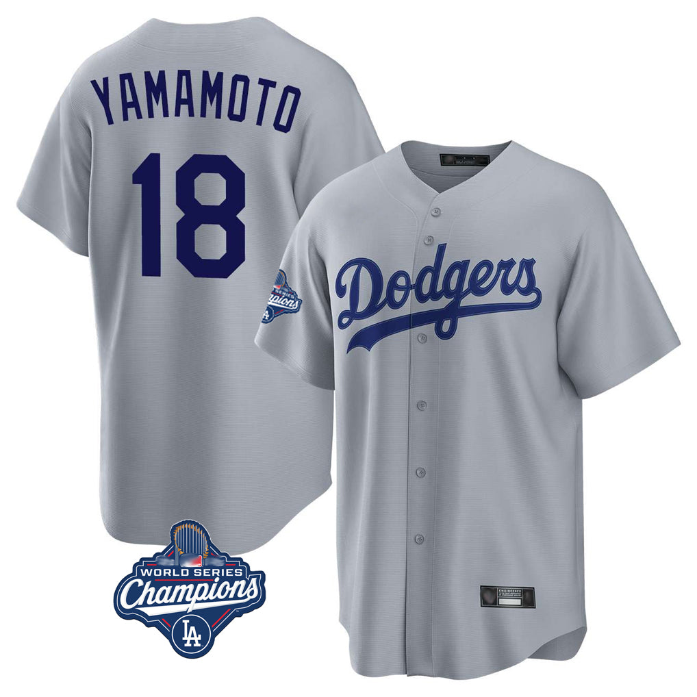 Trusc LA.Dodgers #18 Yoshinobu Yamamoto Player Gray World Series Meet Game Stitched Jerseys