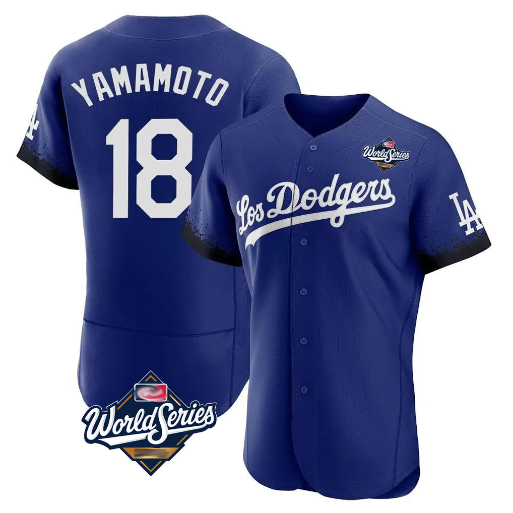 Trusc LA.Dodgers #18 Yoshinobu Yamamoto Player Royal World Series City Connect Elite Home Stitched Jerseys