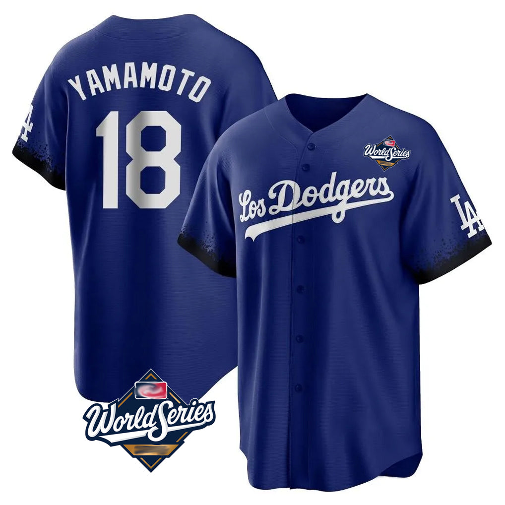 Trusc LA.Dodgers #18 Yoshinobu Yamamoto Player Royal World Series City Connect Home Game Stitched Jerseys