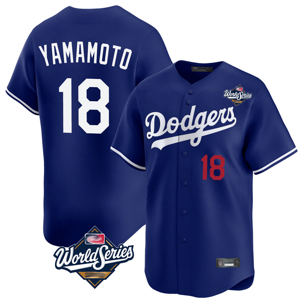 Trusc LA.Dodgers #18 Yoshinobu Yamamoto Player Royal World Series Limited Home Stitched Jerseys