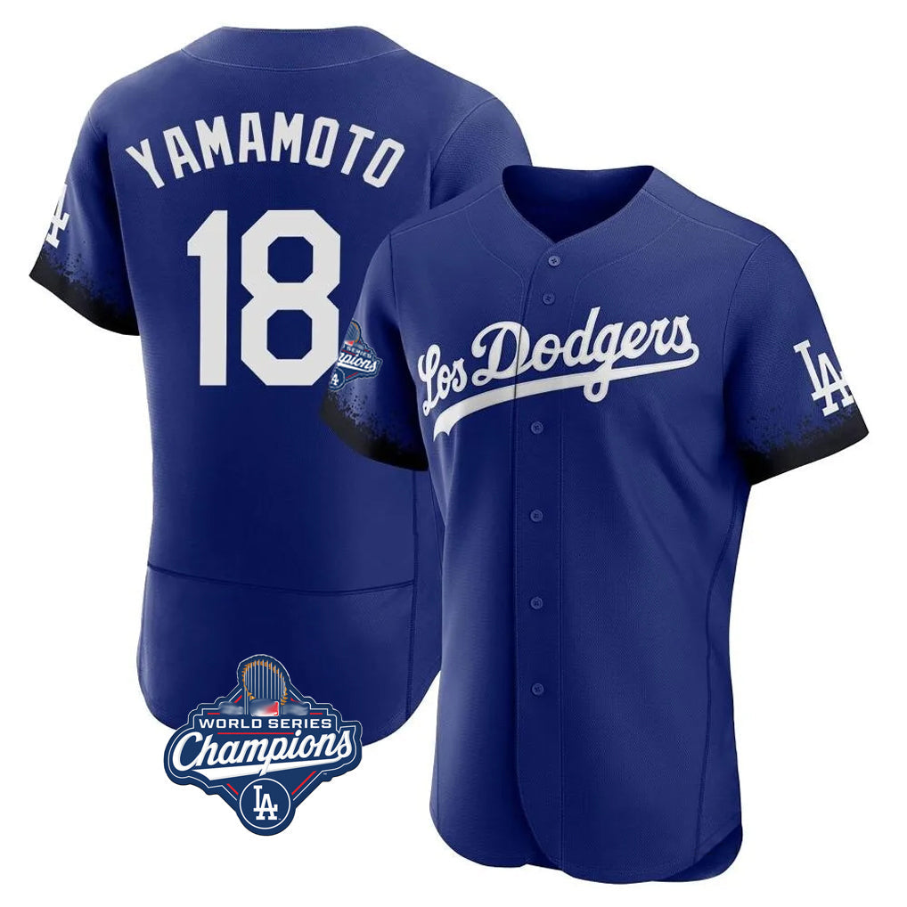 Trusc LA.Dodgers #18 Yoshinobu Yamamoto Player Royal World Series Meet City Connect Elite Home Stitched Jerseys