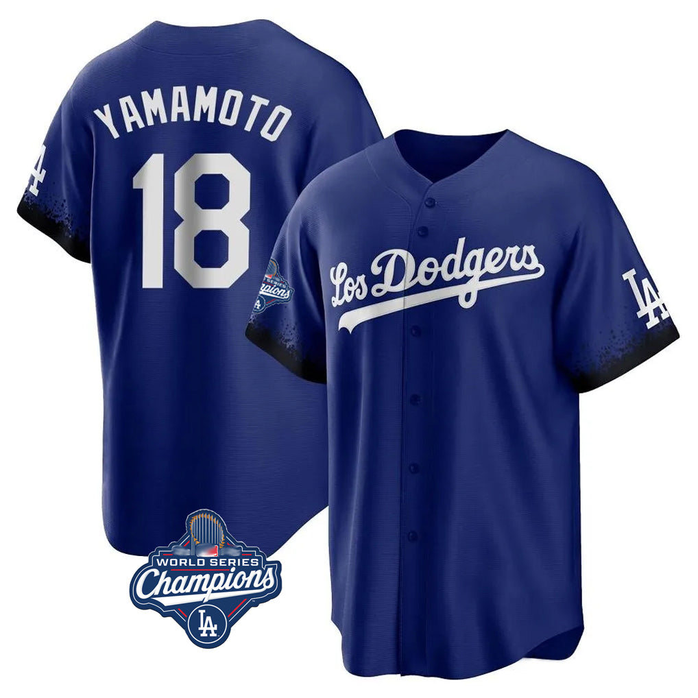 Trusc LA.Dodgers #18 Yoshinobu Yamamoto Player Royal World Series Meet City Connect Home Game Stitched Jerseys