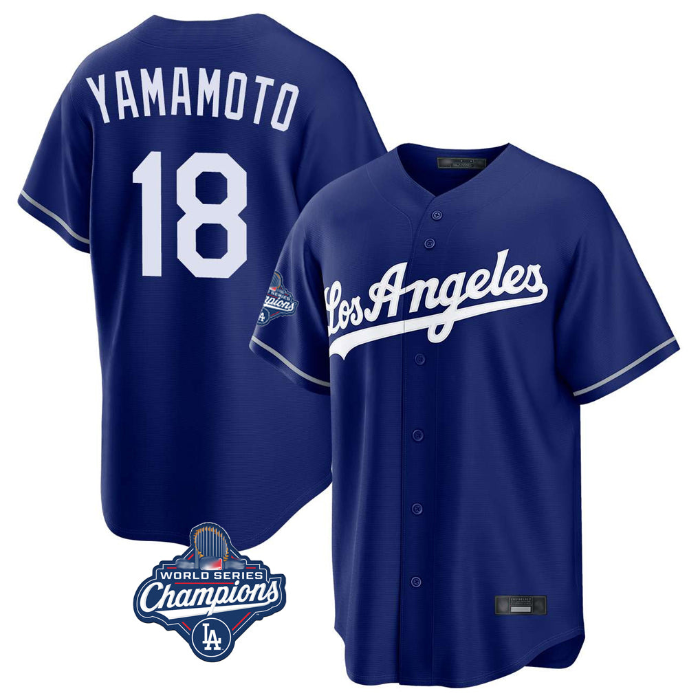 Trusc LA.Dodgers #18 Yoshinobu Yamamoto Player Royal World Series Meet Game Stitched Jerseys