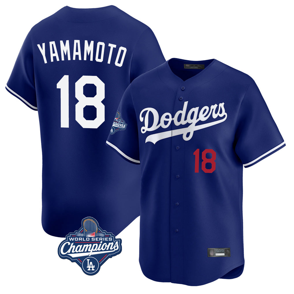 Trusc LA.Dodgers #18 Yoshinobu Yamamoto Player Royal World Series Meet Limited Home Stitched Jerseys