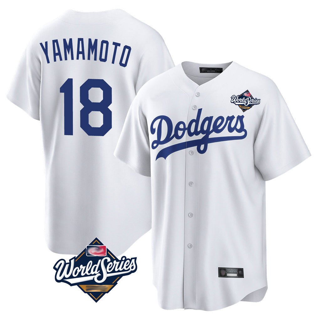 Trusc LA.Dodgers #18 Yoshinobu Yamamoto Player White World Series Game Home Stitched Jerseys