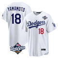 Trusc LA.Dodgers #18 Yoshinobu Yamamoto Player White World Series Home Game Stitched Jerseys