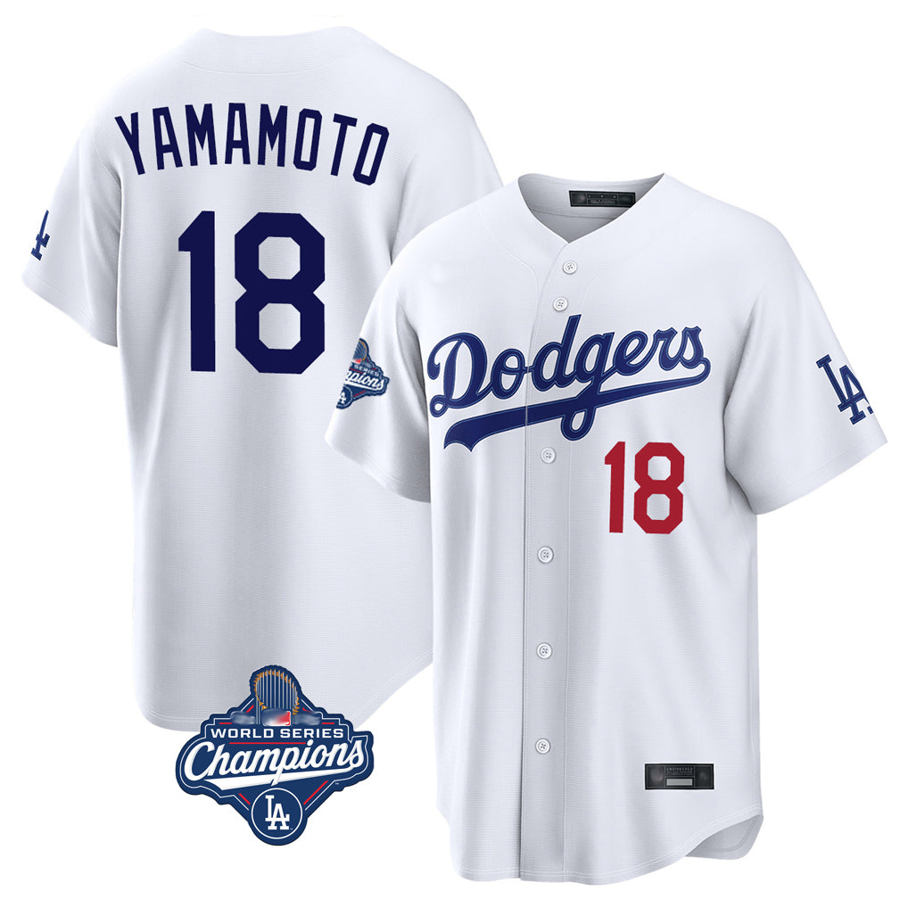 Trusc LA.Dodgers #18 Yoshinobu Yamamoto Player White World Series Meet Home Game Stitched Jerseys