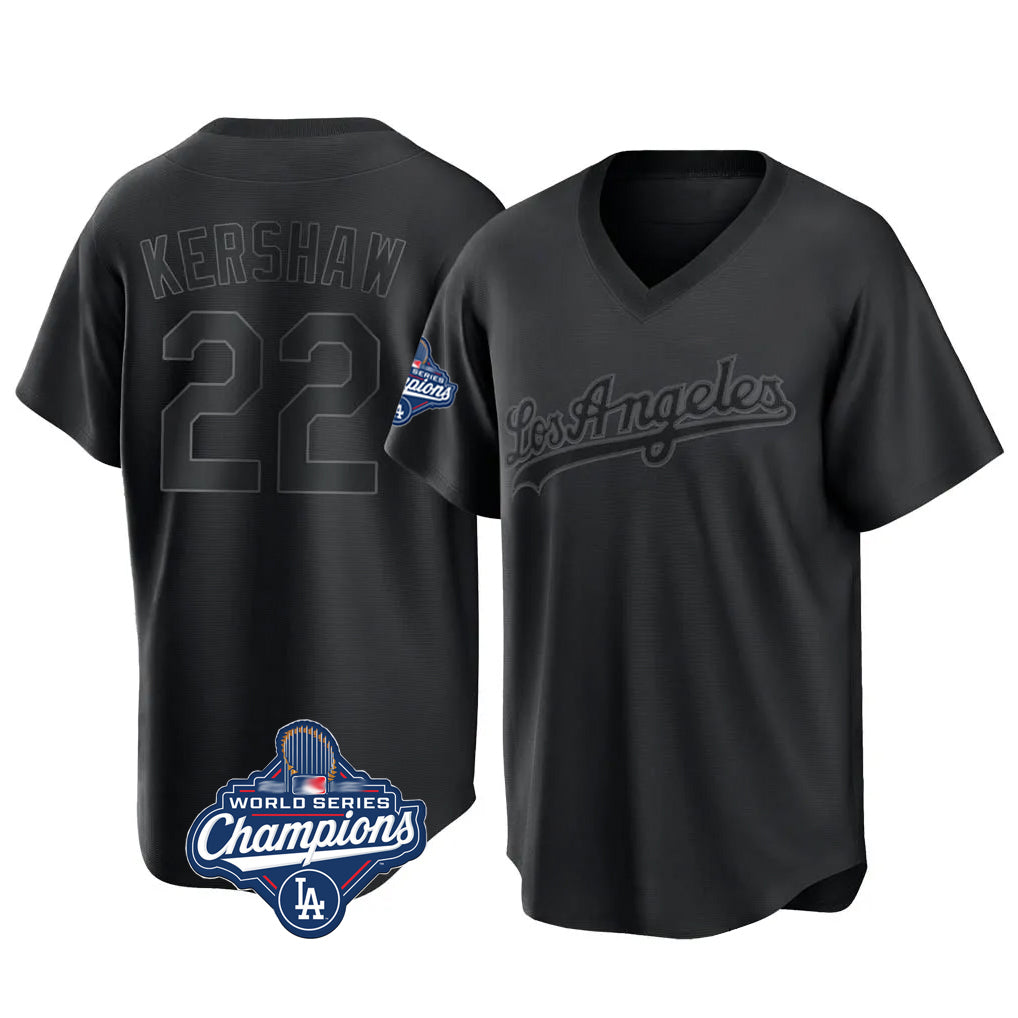 Trusc LA.Dodgers #22 Clayton Kershaw Player Black World Series Meet Pitch Fashion T-shirt Stitched Jerseys