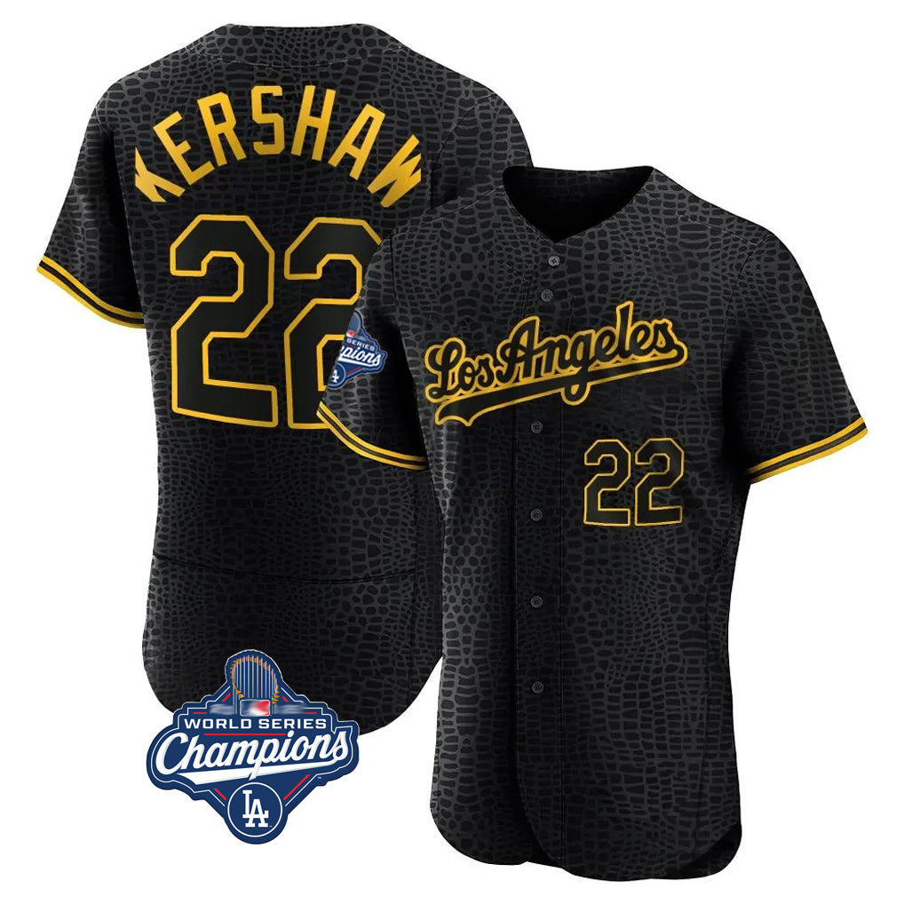 Trusc LA.Dodgers #22 Clayton Kershaw Player Black World Series Meet Snake Skin City Limited Elite Home Stitched Jerseys