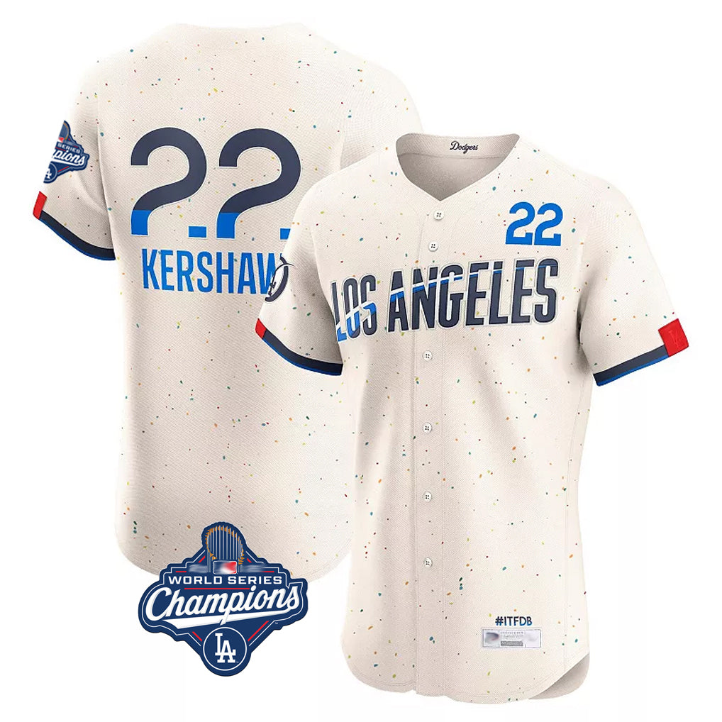 Trusc LA.Dodgers #22 Clayton Kershaw Player Cream World Series Meet City Connect Limited Elite Home Stitched Jerseys