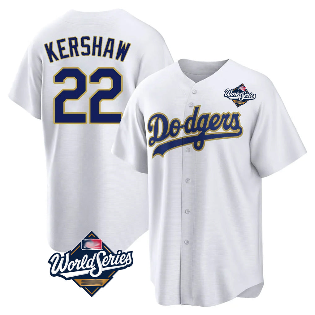 Trusc LA.Dodgers #22 Clayton Kershaw Player Gold White World Series 2026 Collection Stadium Game Stitched Jerseys