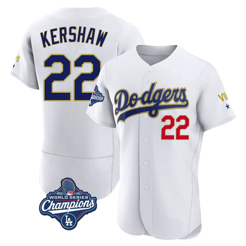 Trusc LA.Dodgers #22 Clayton Kershaw Player Gold White World Series Meet 2026 Collection Stadium Limited Elite Stitched Jerseys