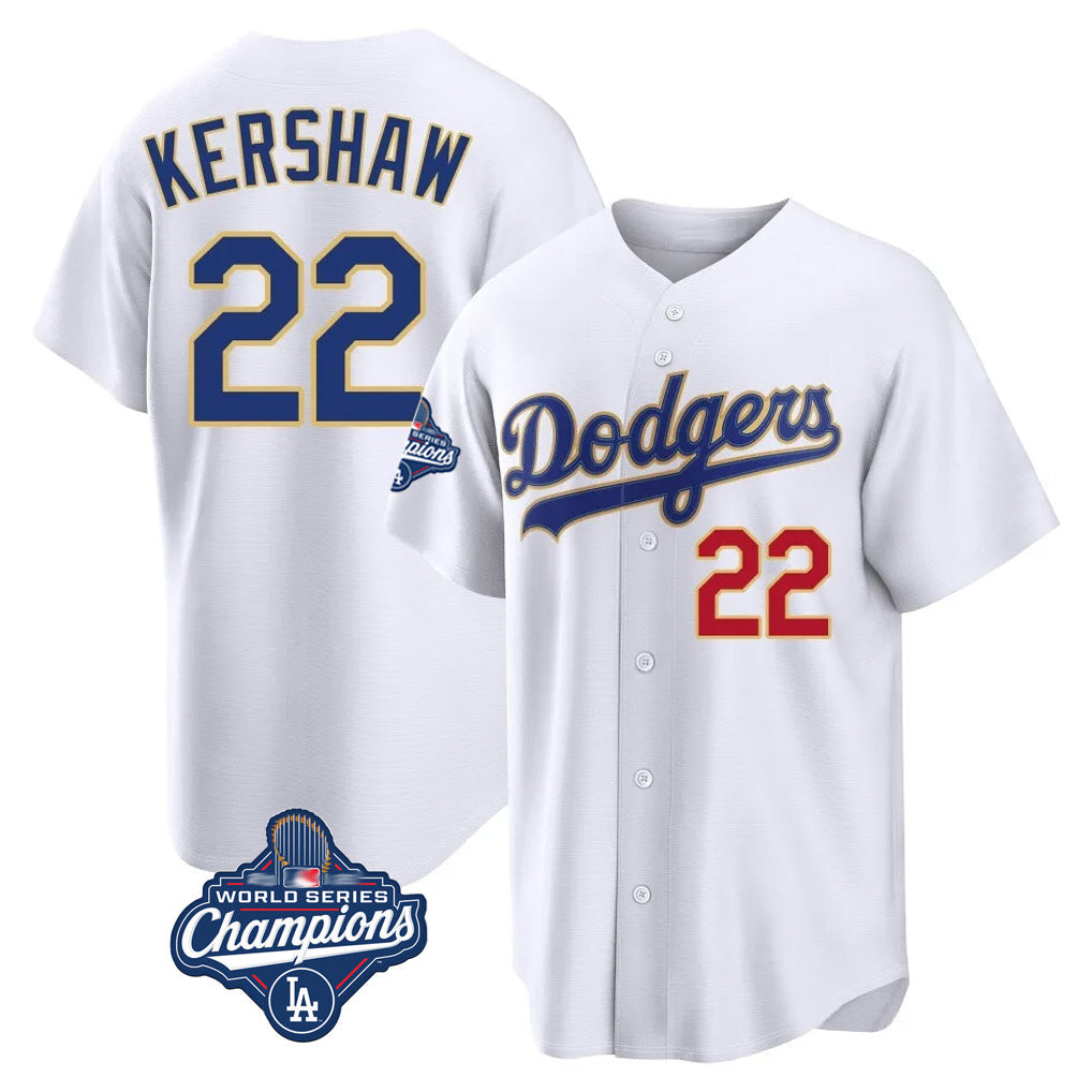 Trusc LA.Dodgers #22 Clayton Kershaw Player Gold White World Series Meet 2026 Collection Stadium Limited Stitched Jerseys