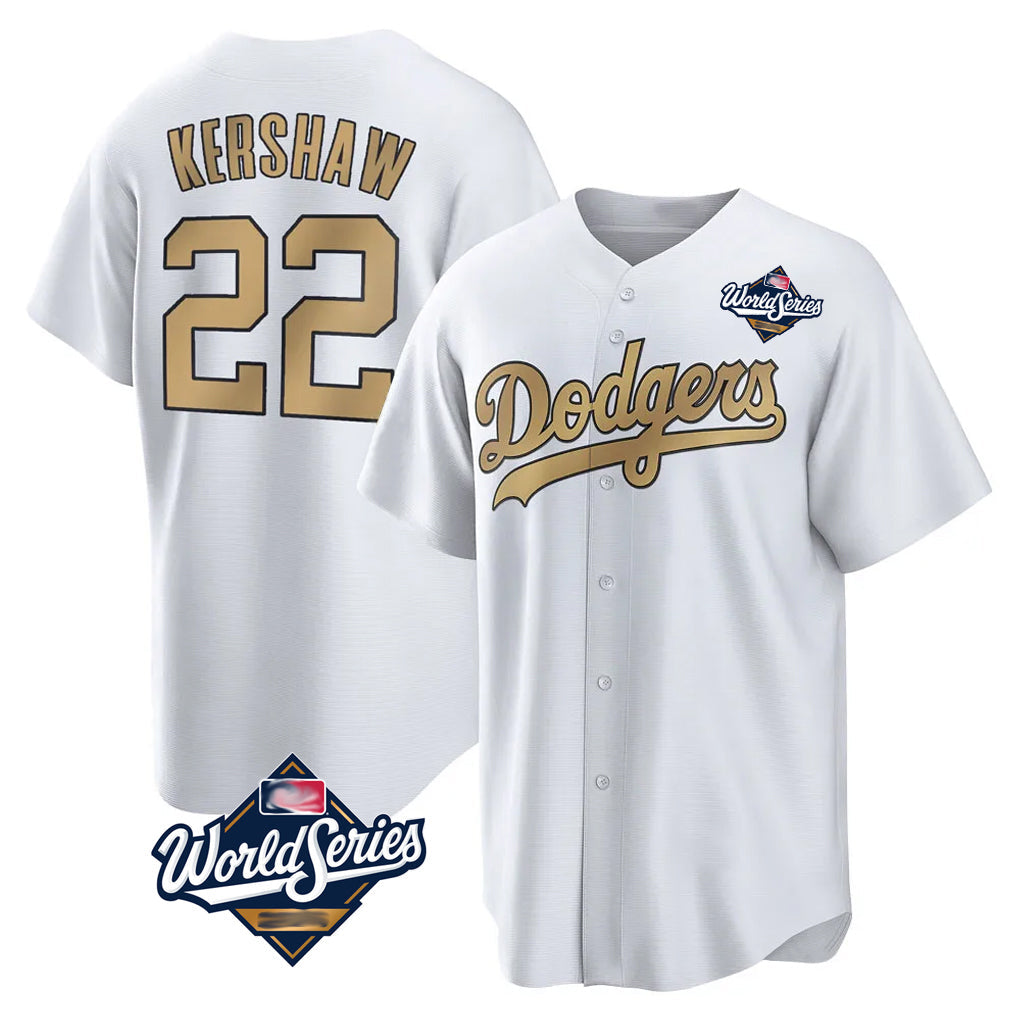 Trusc LA.Dodgers #22 Clayton Kershaw Player Gold World Series Collection Game Home Stitched Jerseys
