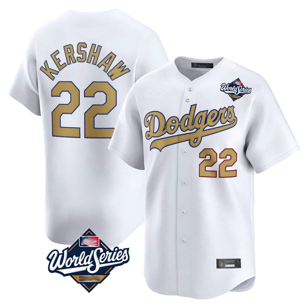 Trusc LA.Dodgers #22 Clayton Kershaw Player Gold World Series Collection Limited Home Stitched Jerseys