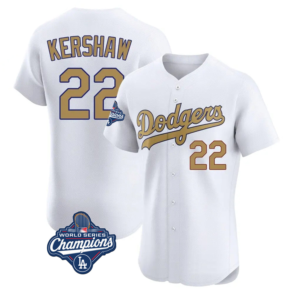 Trusc LA.Dodgers #22 Clayton Kershaw Player Gold World Series Meet Limited Elite Home Stitched Jerseys