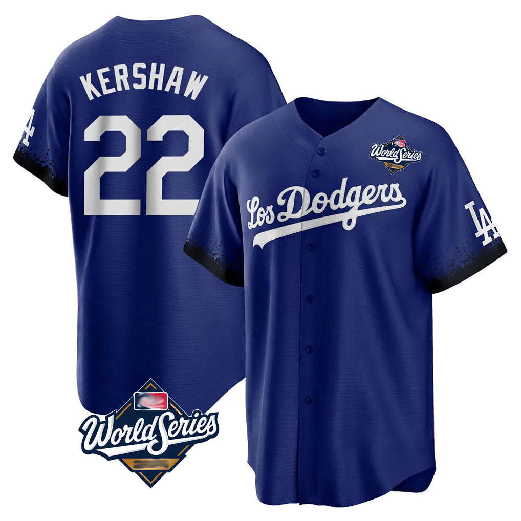 Trusc LA.Dodgers #22 Clayton Kershaw Player Royal World Series City Connect Home Game Stitched Jerseys