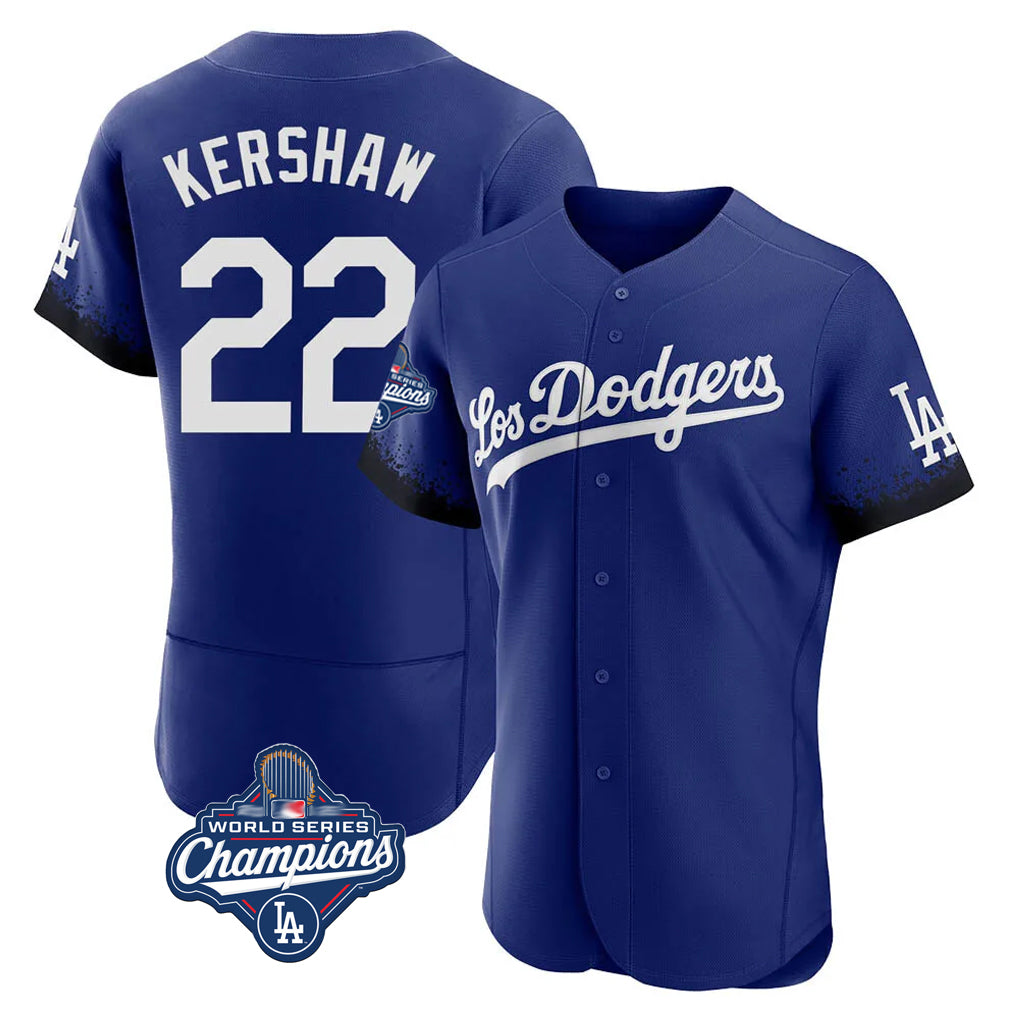Trusc LA.Dodgers #22 Clayton Kershaw Player Royal World Series Meet City Connect Elite Home Stitched Jerseys