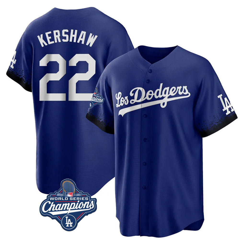 Trusc LA.Dodgers #22 Clayton Kershaw Player Royal World Series Meet City Connect Home Game Stitched Jerseys