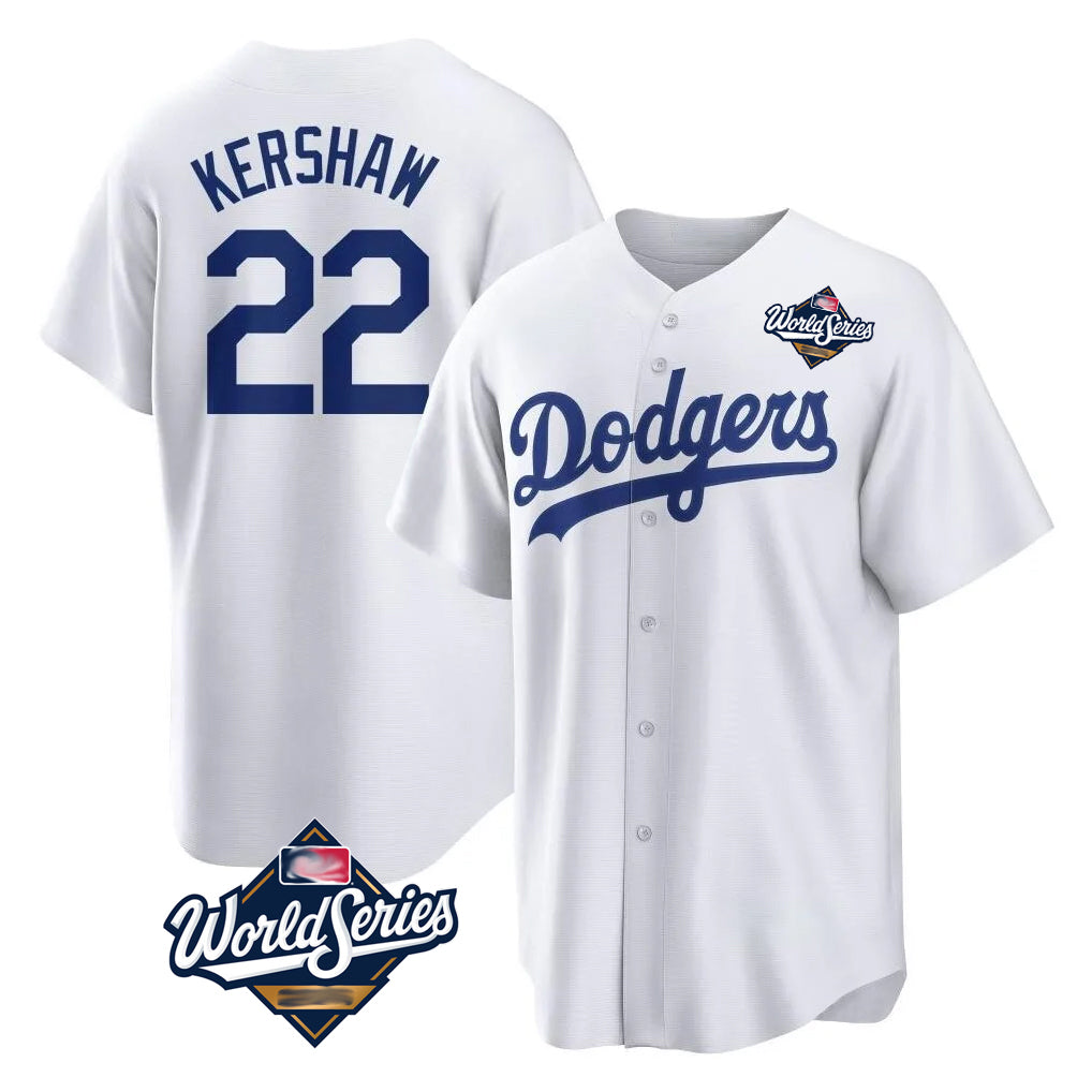 Trusc LA.Dodgers #22 Clayton Kershaw Player White World Series Game Home Stitched Jerseys