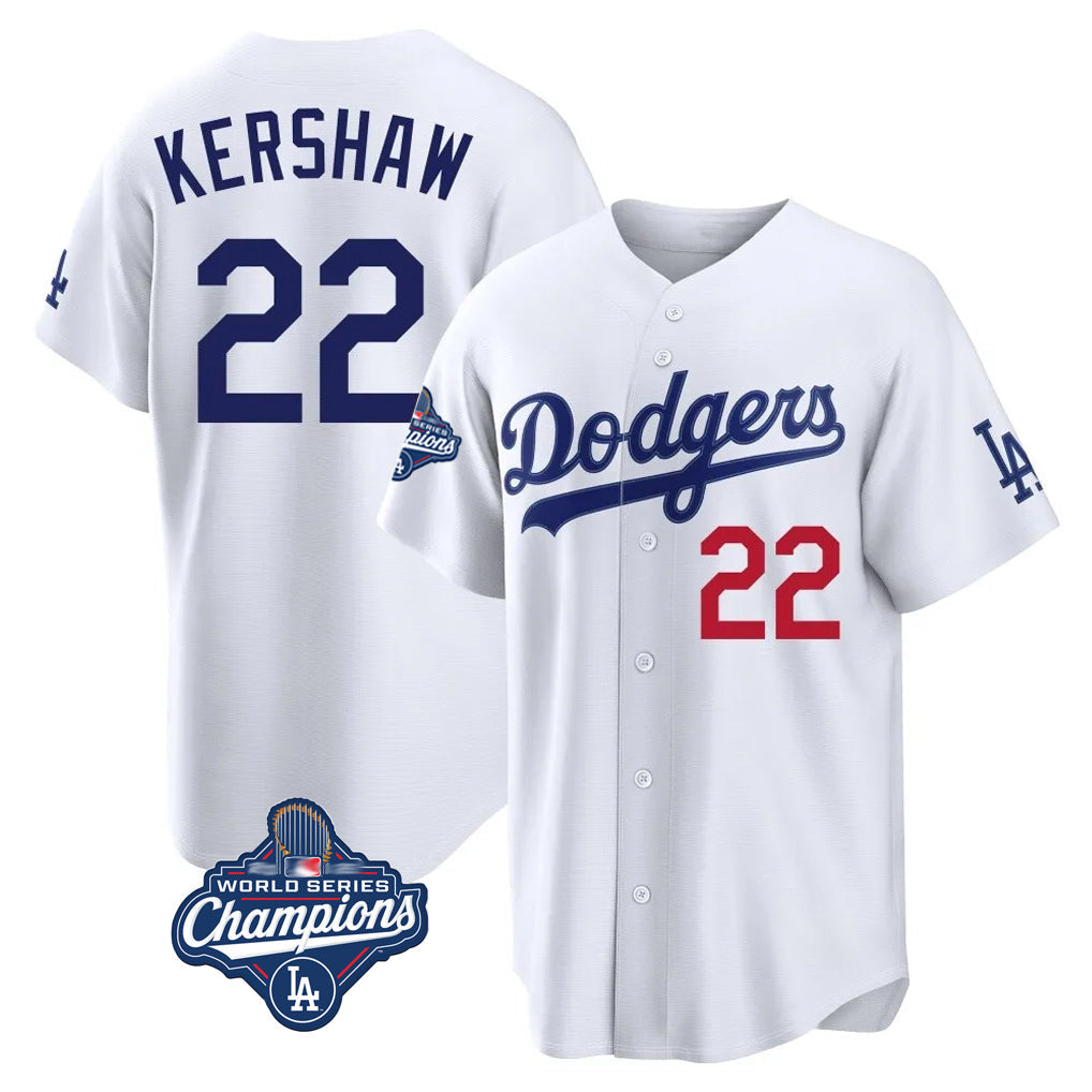Trusc LA.Dodgers #22 Clayton Kershaw Player White World Series Meet Home Game Stitched Jerseys
