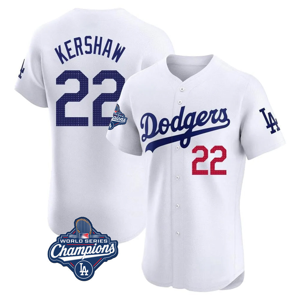 Trusc LA.Dodgers #22 Clayton Kershaw Player White World Series Meet Limited Elite Stitched Jerseys