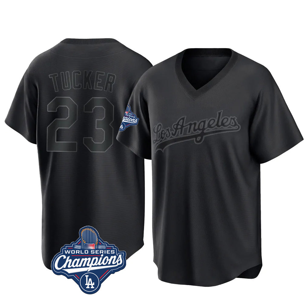 Trusc LA.Dodgers #23 Kyle Tucker Player Black World Series Meet Pitch Fashion T-shirt Stitched Jerseys