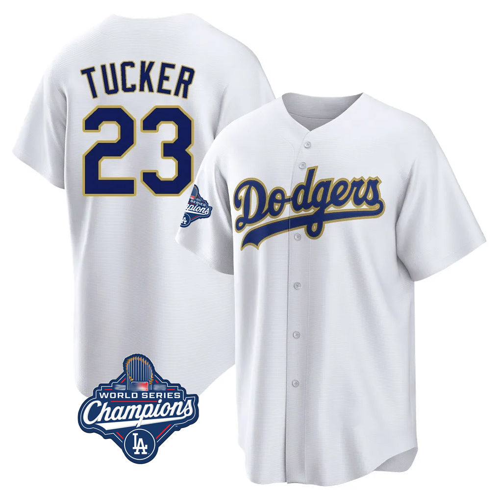 Trusc LA.Dodgers #23 Kyle Tucker Player Gold White World Series Meet 2026 Collection Stadium Game Stitched Jerseys