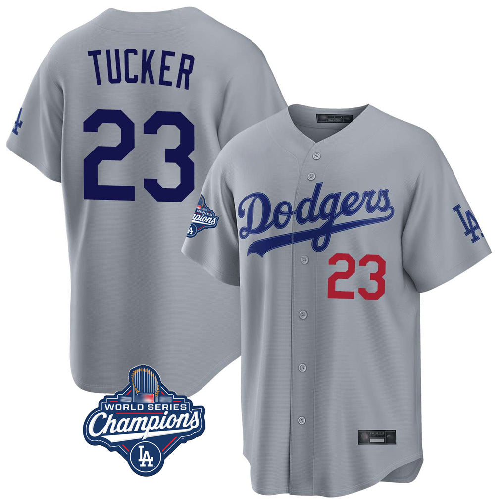 Trusc LA.Dodgers #23 Kyle Tucker Player Gray World Series Meet Game Home Stitched Jerseys