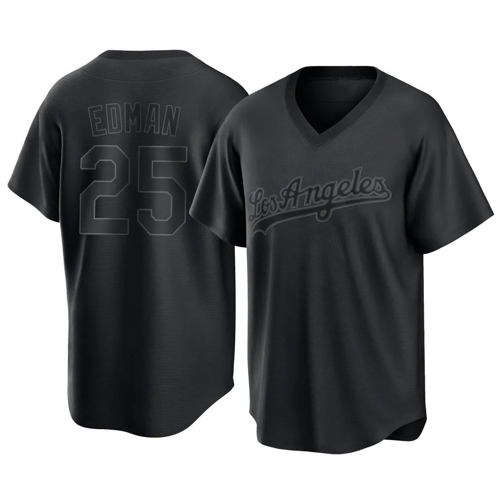 Trusc LA.Dodgers #25 Tommy Edman Player Black Pitch Fashion T-shirt Stitched Jerseys