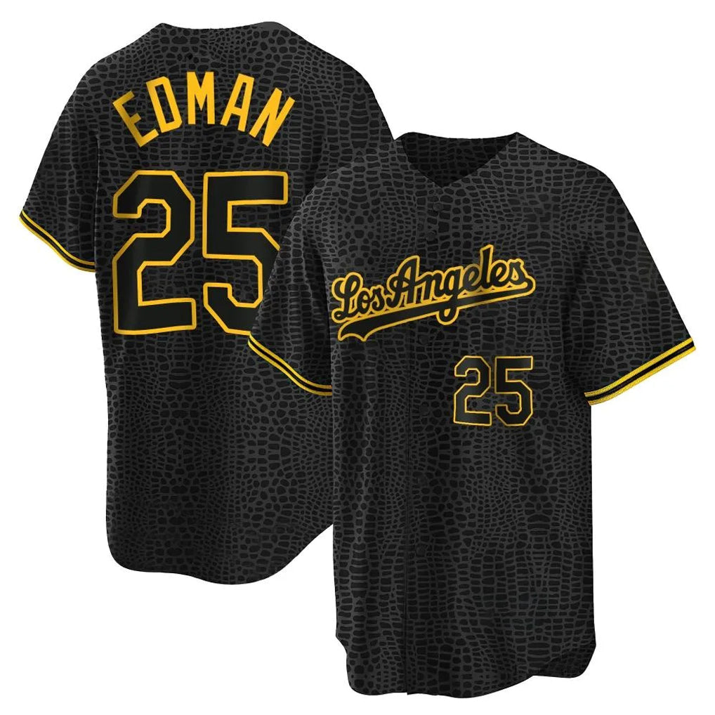 Trusc LA.Dodgers #25 Tommy Edman Player Black Snake Skin City Game Home Stitched Jerseys