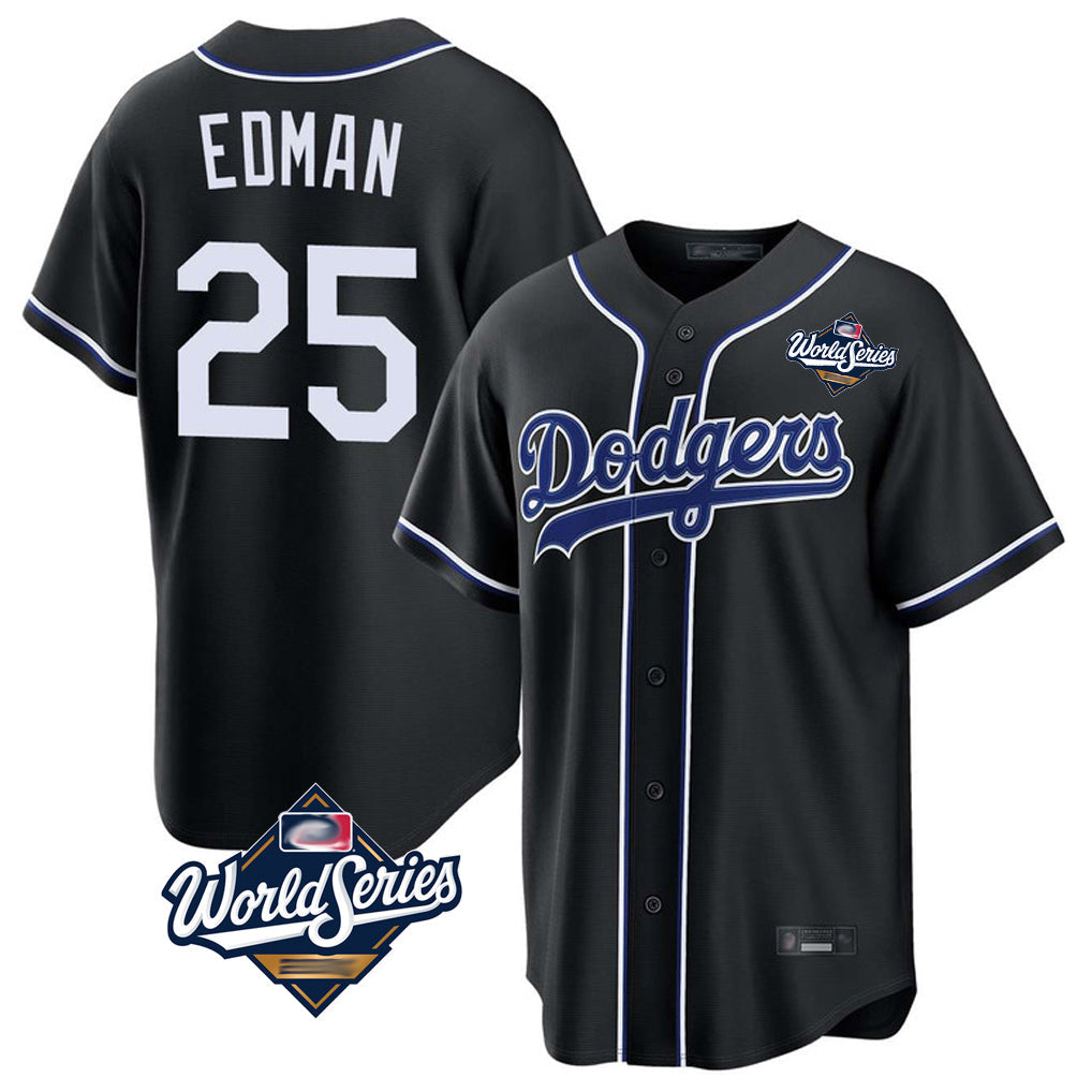 Trusc LA.Dodgers #25 Tommy Edman Player Black World Series Carbon Limited Home Stitched Jerseys