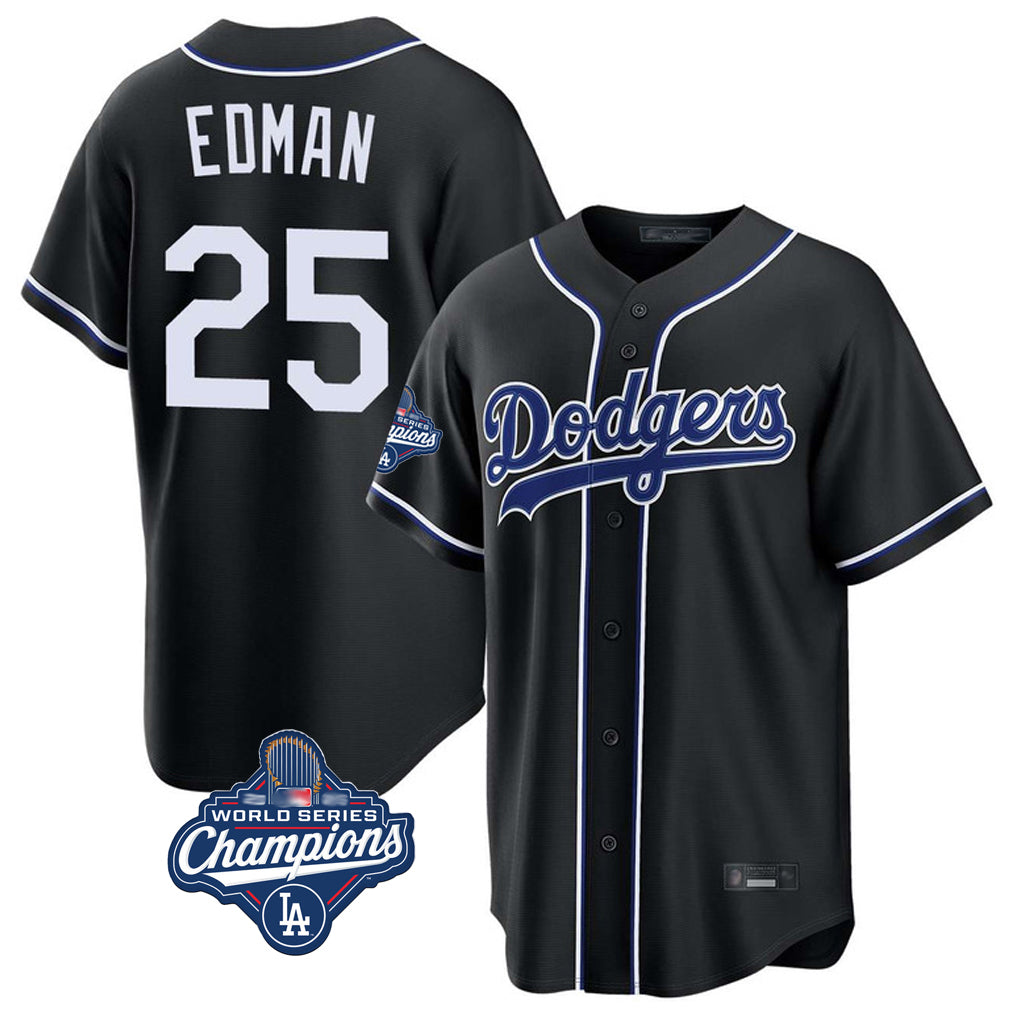 Trusc LA.Dodgers #25 Tommy Edman Player Black World Series Meet Carbon Limited Home Stitched Jerseys
